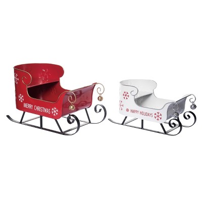 Transpac Metal 18.25 in Multicolor Christmas Sleigh Set of 2 Decorative Accent Sets Iron Holiday Decor