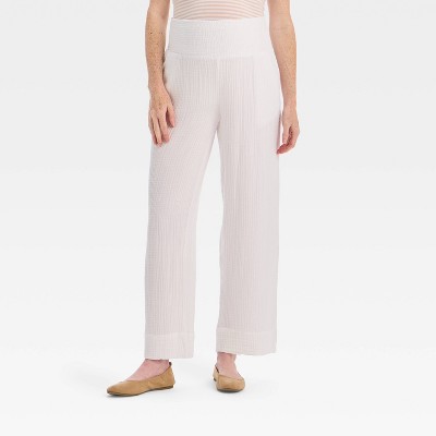 Smocked Wide Leg Gauze Maternity Pants - Isabel Maternity by Ingrid & Isabel™ White
