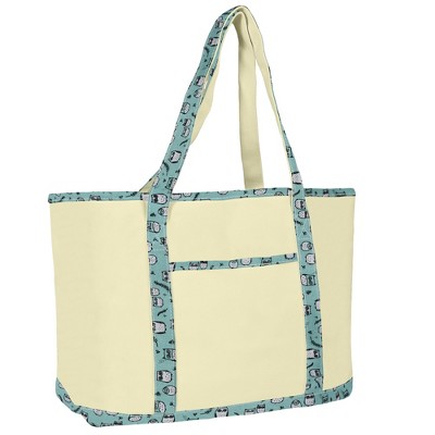 Dalix Owl Tote Shoulder Bag Natural Cotton Canvas