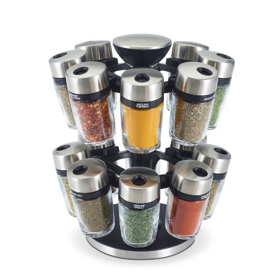 Cole & Mason 16 Jar Spice Rack Carousel: Freestanding Organizer with Glass Jars, Multicolor, 1 Year Warranty