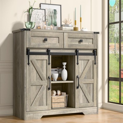 Farmhouse Storage Cabinet with Adjustable Shelves and Drawers