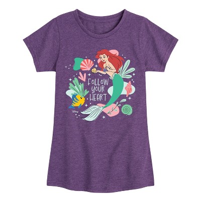 Girls' - Disney Princess - Ariel and Flounder Follow Your Heart Fitted Short Sleeve Graphic T-Shirt