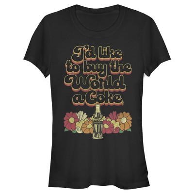 Juniors Womens Coca Cola Unity I'd Like to Buy the World a Coke Retro  T-Shirt - Black - X Large
