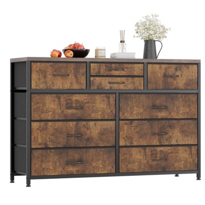 10 Drawer Dresser, TV Stand Entertainment Center Fabric Storage Dressers Drawers For Bedroom, Hallway, Closets, Steel Frame, Wood Top