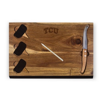 NCAA TCU Horned Frogs Delio Acacia Wood Cheese Cutting Board and Tool Set