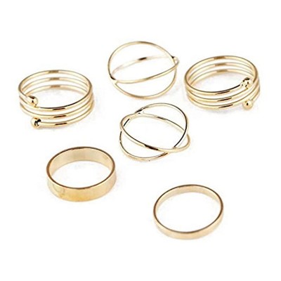 Maya's Grace Stackable Midi and Knuckle Rings Set for Women, 6-Piece Boho Aesthetic Jewelry in Gold and Silver