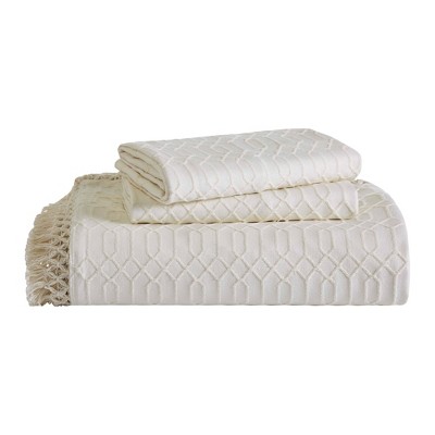 Modern Cotton Blend Jacquard Geometric Fringe Bedspread Set by Blue Nile Mills