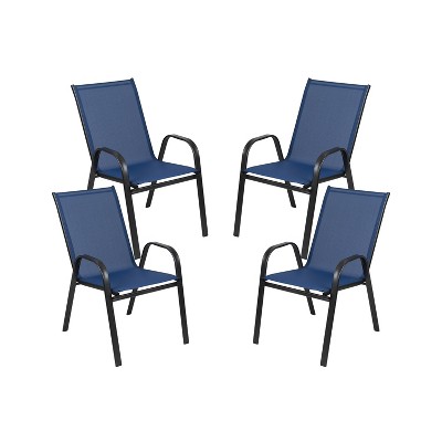 Merrick Lane Set of 4 Manado Series Metal Stacking Patio Chairs with Flex Comfort Material