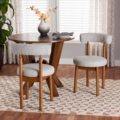 Baxton Studio 2pc Edric Boucle Fabric and Wood Dining Chair Set