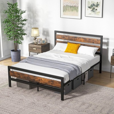 Costway Full/Queen Industrial Metal Platform Bed Frame Rustic Headboard Mattress Foundation