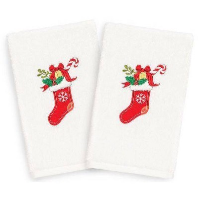 2pk Stockings Holiday Hand Towel Set White - Linum Home Textiles