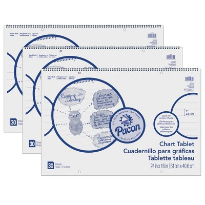 Pacon® Chart Tablet, Cursive Cover, 1" Ruled, 24" x 16", 30 Sheets Per Tablet, 3 Tablets