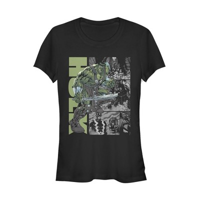 Juniors Womens Marvel Hulk Gray Grayscale Scene T-Shirt
