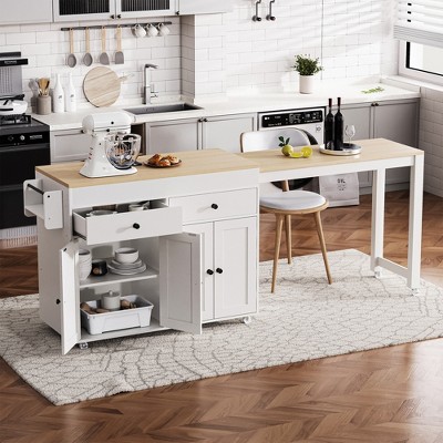 YOOCOZZ Multifunctional Rolling Kitchen Island with Extendable Dining Table and Ample Storage Space