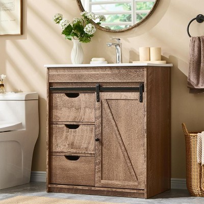 Mastgoal 30" Farmhouse Bathroom Vanity with Sink, Bathroom Dresser with 3 Drawers & Adjustable Shelves