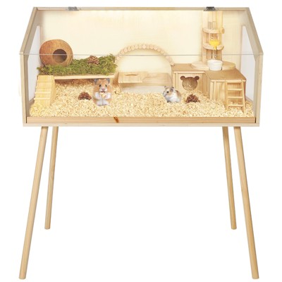 Wooden Hamster Cage with Legs, Chew Proof Guinea Pig Cages with Acrylic Window & Openable Top, Hamster Habitat Enclosure for Guinea Pigs, Gerbil