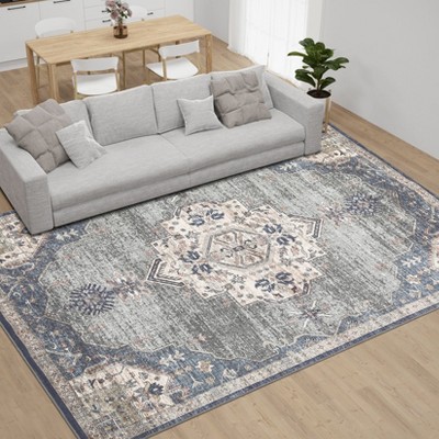 Indoor Decor Vintage Area Rugs Soft Machine Washable Low Pile Foldable Floor Carpet for Living Room Bedroom Retro Non Slip Floor Mat