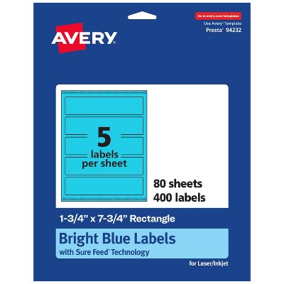 Avery Bright Blue Paper Labels, 1.75" x 7.75" Rectangle