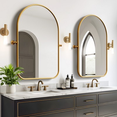 Dovelina Arch Metal Framed Bathroom Vanity Pivot Mirror Hanging Mirror Set of 2