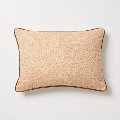 14"x20" Tweed with Faux Leather Lumbar Trim Toss Pillow Rust - Hearth & Hand™ with Magnolia