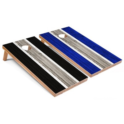 Skip's Garage Black and Royal Striped Cornhole Board Set, Includes 2 Boards, 8 Bags