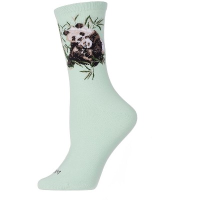 Memoi Women's Panda Limited Edition Cotton Blend Crew Sock Mint 9-11