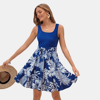 Women's Elegant Tropical Print Sundress with Knot Waist Detail - Cupshe