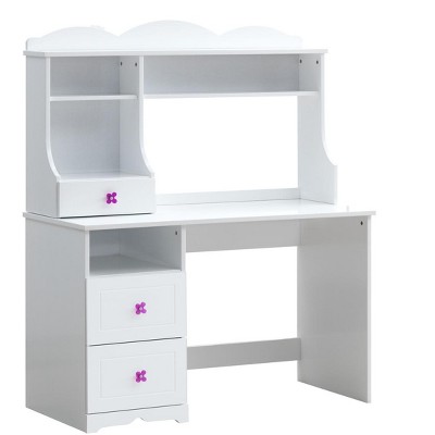 HomeRoots 47" White Wood Writing Desk With Two Drawers