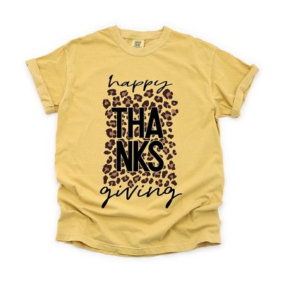 Simply Sage Market Women's Happy Thanksgiving Leopard Short Sleeve Garment Dyed Tee