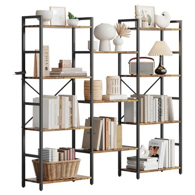 Large Triple Column 4-Tier Bookshelf - 11 Open Display Shelves, Adjustable Industrial Etagere Bookcase for Living Room, Bedroom, Home Office