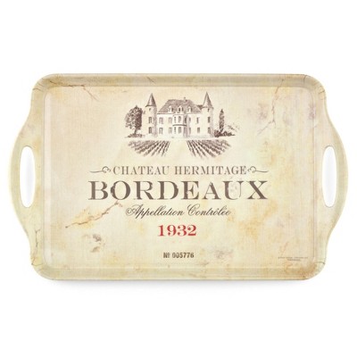 Pimpernel Vin de France Large Handled Tray - Rectangular Melamine Serving Tray with French Winery Label Design & Side Handles - Dishwasher Safe
