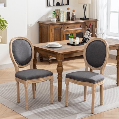 A&A Furniture,French Style Solid Wood Frame Antique Painting Linen Fabric Back Dining Chair,Set of 2