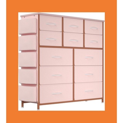 Garvee Stylish Storage Dresser - Tall Unit with 12 Drawers, Featuring 5 Gray Fabric Bins, Sturdy Metal Frame