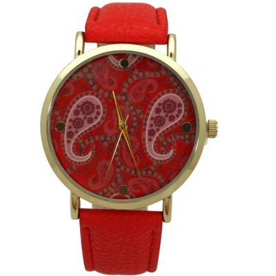 Olivia Pratt Paisley Face Leather Strap Watch