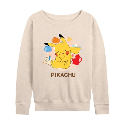 Women's - Pokémon - Sleeping Pikachu Lightweight French Terry Wide Neck Long Sleeve Graphic Shirt