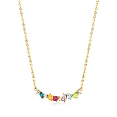 Ross-Simons 0.69 ct. t.w. Multi-Gemstone and .12 ct. t.w. Lab-Grown Diamond Necklace in 18kt Gold Over Sterling Size 18