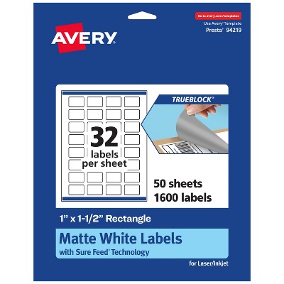 Avery TrueBlock Matte White Paper Labels,  1" x 1-1/2" Rectangle