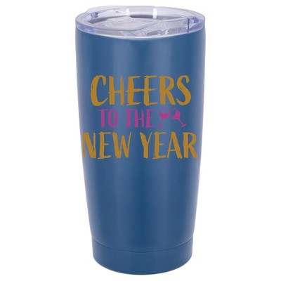 100 North 20 Ounce Stainless Steel On the Go Travel Tumbler With Push Top Lid, Cheers to the New Year Blue
