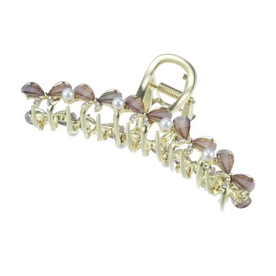 Unique Bargains Women's Faux Crystal Bling Bow Tie Hair Clips and Pins Gold Tone Gray 1 Pc