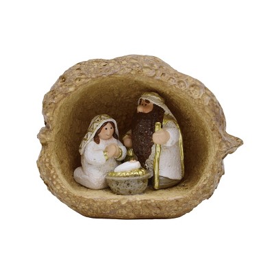 Transpac Gold Nut Shell Holy Family Decorative Object for Nativity Scene Christmas Tabletop Decoration Indoor Gift