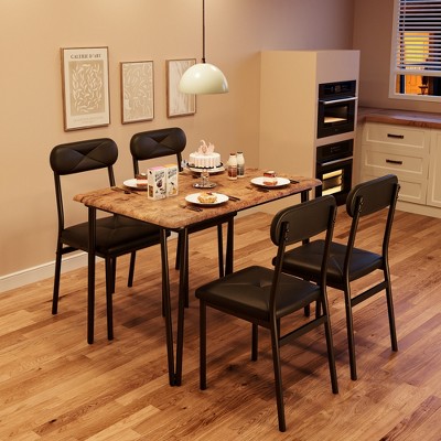 Dining Table Set for 4, Small Square Kitchen Table and 4 Upholstered Chairs, 5 Piece Modern Wooden Dining Room Table with 4 Chairs for Small Space