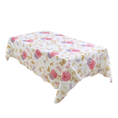 PiccoCasa Square Vinyl Water Oil Resistant Printed Tablecloths Pink Purple Flower 53"x53"