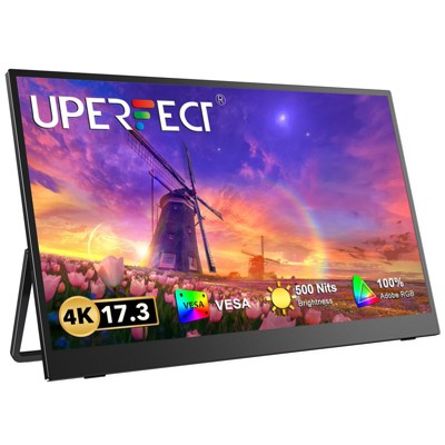 UPERFECT 17.3" 4K Portable Monitor, 100% AdobeRGB, 500 Nits HDR IPS, USB-C & HDMI, VESA, 180¡ã Stand, Matte Screen, Built-in Speakers for Work & Play