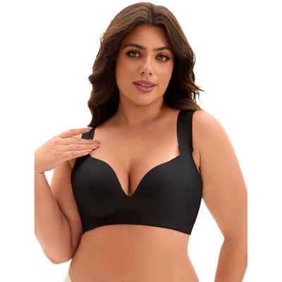 INSPIRE CHIC Women's Full Coverage Push Up Wirefree Support Plain U Back Wide Strip Bras