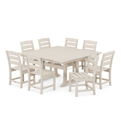POLYWOOD 9pc Lakeside Farmhouse Trestle Outdoor Patio Dining Set