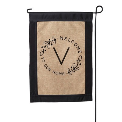 Personalization Mall Welcome Wreath Personalized Letter Burlap Garden Flag