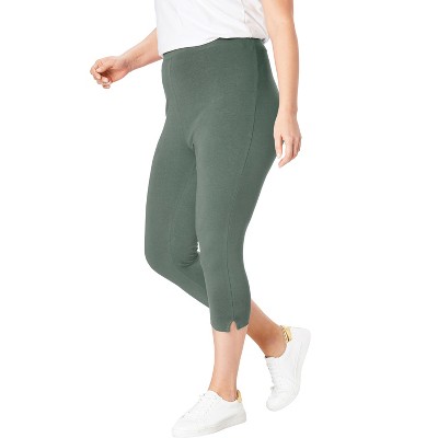 Woman Within Stretch-Cotton Knit Pull-On Capri Leggings