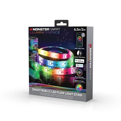 Monster 2m Smart Flow LED Light Strip: USB Powered, Color Changing, Indoor Use, 12 Settings, Multicolored, 6.5ft Length