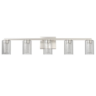 DORESshop 33 in. 35-Watt 5-Light Brushed Nickel Crystal LED Integrated Vanity Light for Bathroom, 3000/4000/6000K Adjustable