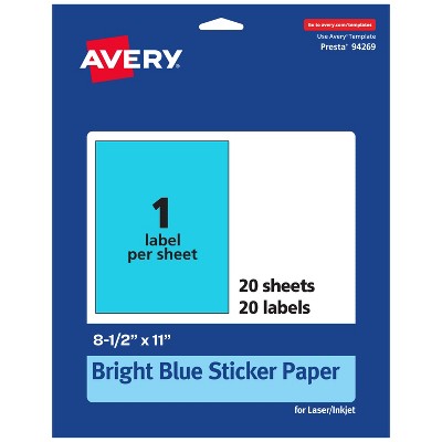 Avery Bright Blue Sticker Paper, 8.5" x 11" Rectangle